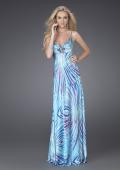 Picture of: Multi Colored Print Satin Dress with Floral Broach Detail in Multi, Style: 14469, Main Picture