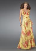 Picture of: Long Printed Prom Gown with Cut Outs and Open Back in Yellow, Style: 14529, Main Picture