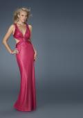 Picture of: Ruched Long Prom Dress with Cut Outs and Beads in Pink, Style: 14554, Main Picture