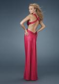 Picture of: Ruched Long Prom Dress with Cut Outs and Beads in Pink, Style: 14554, Back Picture