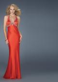 Picture of: Beaded Bodice Low V Neck Halter Prom Dress in Red, Style: 14568, Main Picture