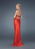 Picture of: Beaded Bodice Low V Neck Halter Prom Dress in Red, Style: 14568, Back Picture