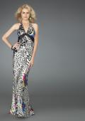 Picture of: Long Printed Halter Prom Dress with Train in Multi, Style: 14587, Main Picture