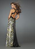 Picture of: Zebra Print Prom Dress with Deep V Neck in Yellow, Style: 14588, Back Picture