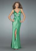 Picture of: Deep V Neck Prom Dress with Center Slit in Green, Style: 14600, Detail Picture 1