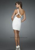 Picture of: Short Dress with All Over Ruching and Floral Beaded Strap in White, Style: 14612, Back Picture