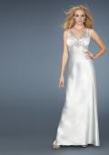 Picture of: Long Prom Dress with V Neckline and Empire Waist Belt in White, Style: 14710, Main Picture