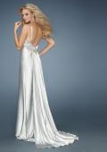 Picture of: Long Prom Dress with V Neckline and Empire Waist Belt in White, Style: 14710, Back Picture