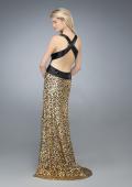 Picture of: Long Printed Deep V Gown with Criss Cross Back in Gold, Style: 14734, Detail Picture 1