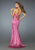 Picture of: Deep V Halter Gown with Across the Back Straps in Pink, Style: 14763, Back Picture