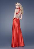 Picture of: Satin Deep V Gown with Cut Outs and Open Back in Red, Style: 15037, Back Picture