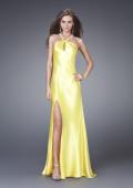Picture of: Sleek Satin Prom Dress with Beaded Straps and Slit in Yellow, Style: 15061, Main Picture