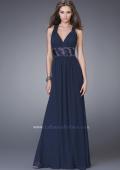 Picture of: Halter Prom Gown with Gathered Waist and X Back in Navy, Style: 15064, Main Picture