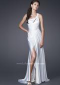 Picture of: One Shoulder Satin Gown with Broach and Train in White, Style: 15102, Main Picture