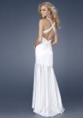 Picture of: Satin Long Mermaid Gown with Beaded Straps in White, Style: 15119, Back Picture