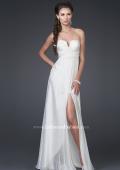 Picture of: Ruched Bodice A-line Gown with Belt and Broach in White, Style: 15128, Main Picture