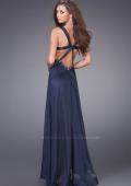 Picture of: Chiffon Dress with Twisted Bodice and Star Cut Out Back in Navy, Style: 15148, Back Picture
