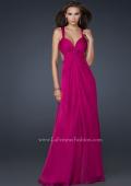 Picture of: Chiffon Dress with Twisted Bodice and Star Cut Out Back in Fuchsia, Style: 15148, Detail Picture 1