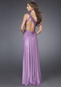 Picture of: Jersey One Shoulder Dress with Jeweled Strap and Slit in Purple, Style: 15172, Back Picture