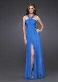 Picture of: Silk Gown with Beaded Straps, Ruching, and Open Back in Blue, Style: 15245, Main Picture