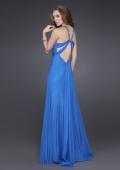 Picture of: Silk Gown with Beaded Straps, Ruching, and Open Back in Blue, Style: 15245, Back Picture