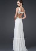 Picture of: Elegant Satin Gown with Corset Top and Beaded Waist in White, Style: 15283, Back Picture