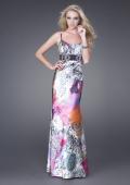 Picture of: Scoop Neck Satin Dress with Black Waist Band in Multi, Style: 15301, Main Picture