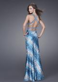 Picture of: Leopard Print Gown with Cut Out Sides and Beaded Straps in Blue, Style: 15349, Main Picture
