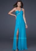 Picture of: Ruched Bust Gown with Floral Strap and Slit in Blue, Style: 15361, Detail Picture 1