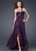 Picture of: Ruched Bust Gown with Floral Strap and Slit in Purple, Style: 15361, Detail Picture 2