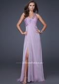Picture of: Ruched Bust Gown with Floral Strap and Slit in Wisteria, Style: 15361, Detail Picture 3
