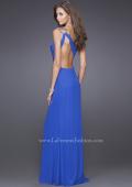 Picture of: One Shoulder Gown with Ruched Bodice and Slit in Blue, Style: 15417, Back Picture
