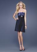 Picture of: Taffeta and Chiffon Short Gown with Beaded Broach in Navy, Style: 15506, Main Picture
