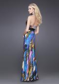 Picture of: Sleek Halter Prom Gown with Beaded V Neckline in Multi, Style: 15527, Back Picture
