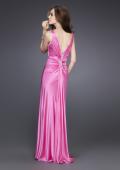 Picture of: Long Silk Gown with V Neck and Beaded Detail in Pink, Style: 15599, Back Picture