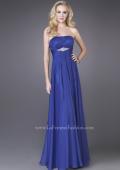 Picture of: Strapless Chiffon Dress with Crystal Broach and Ruching in Blue, Style: 15720, Detail Picture 1