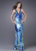 Picture of: Leopard Print Floral Satin Gown with Beaded Straps in Blue, Style: 15734, Main Picture