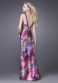 Picture of: Leopard Print Floral Satin Gown with Beaded Straps in Pink, Style: 15734, Back Picture