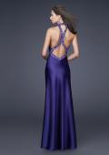 Picture of: Sleek Satin V Neck Prom Dress with Beaded Back in Purple, Style: 15801, Back Picture