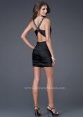 Picture of: All Over Pleated Satin Short Dress with Beading in Black, Style: 15843, Back Picture