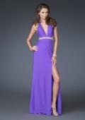 Picture of: Deep V Halter Dress with Embellished Waist and Back in Purple, Style: 16093, Main Picture