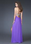 Picture of: Deep V Halter Dress with Embellished Waist and Back in Purple, Style: 16093, Back Picture