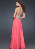 Picture of: Chiffon Halter Gown with Fitted Bodice and A-line Skirt in Hot Pink, Style: 16123, Back Picture