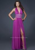 Picture of: Chiffon Halter Gown with Fitted Bodice and A-line Skirt in Purple, Style: 16123, Detail Picture 1