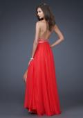 Picture of: Deep V Neck Halter Chiffon Dress with Beaded Detail in Red, Style: 16147, Back Picture