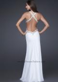 Picture of: V Neck Chiffon Gown with Hand Painted Leaf Pattern in White, Style: 16288, Back Picture