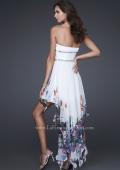 Picture of: High Low Print Chiffon Dress with Corset Bodice and Beading in White, Style: 16289, Back Picture