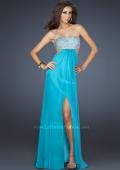 Picture of: Strapless Chiffon Gown with Beaded Bodice in Aqua, Style: 16291, Detail Picture 5