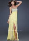 Picture of: Strapless Chiffon Gown with Beaded Bodice in Yellow, Style: 16291, Detail Picture 7