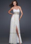 Picture of: Strapless Chiffon Gown with Beaded Waist and Front Slit in White, Style: 16372, Main Picture